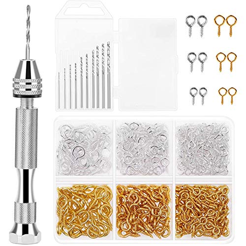 Benssey Resin Werkzeug Kit Mit 1 StüCk Pin Vise Hand Bohrer 10 StüCk Bohrer Und 400 StüCk SchrauböSen FüR Die Herstellung Von DIY SchlüSsel Bund AnhäNgern von Benssey
