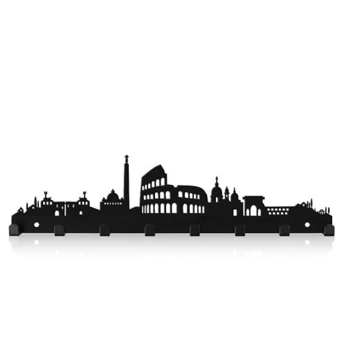 Bentatec Garderobe, Kleiderhaken, Schlüsselbrett, Hakenleiste aus Metall, Motiv Skyline Rom, für Wohnzimmer, Schlafzimmer, Bad und Flur, schwarz von Bentatec