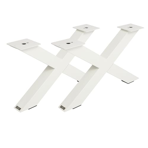 Bentatec X Couchtischgestell 80/80 aus pulverbeschichtetem Stahl – 42 cm hoch, 82 cm breit, Profil 80x80 mm, stabile Tischkufen im X-Design mit Auflagefläche 15x17,5 cm (Weiß, 2er-Set) von Bentatec