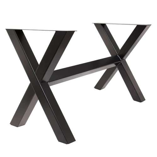 Tischgestell X stabil mit Strebe aus pulverbeschichtetem Stahl – Höhe 72 cm, Breite 60 cm, Länge variabel, Profil 80x80 mm, massives X-Gestell für Esstische & Schreibtische (100 cm) von Bentatec