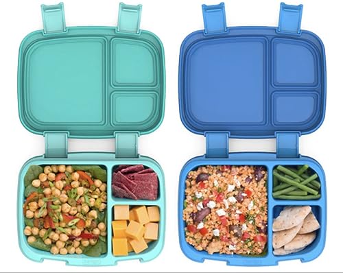 Bentgo Fresh (Blau/Grün, 2er-Pack) – Neue und verbesserte auslaufsichere, vielseitige Lunchbox im Bento-Stil mit 4 Fächern von Bentgo