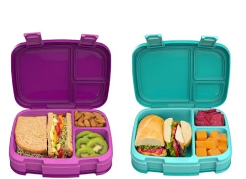 Bentgo Fresh – Neue & verbesserte auslaufsichere, vielseitige Lunchbox im Bento-Stil mit 4 Fächern – 2er-Pack (lila/grün) von Bentgo