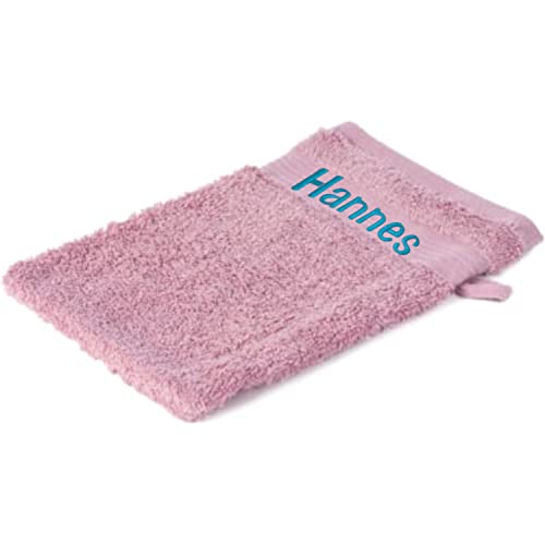 Bentini Waschhandschuh | Gr. 17 x 24 cm | mit Namen Bestickt | Waschlappen frottee | Personalisiert | Hygienisch | Geeignet als Geschenk (Altrosa) von Bentini