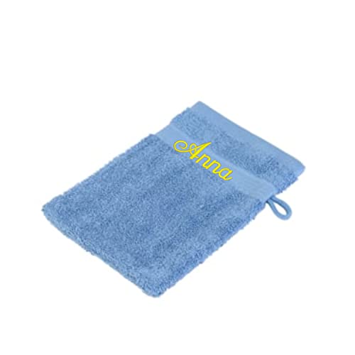 Bentini Waschhandschuh | Gr. 17 x 24 cm | mit Namen Bestickt | Waschlappen frottee | Personalisiert | Hygienisch | Geeignet als Geschenk (Fjord) von Bentini