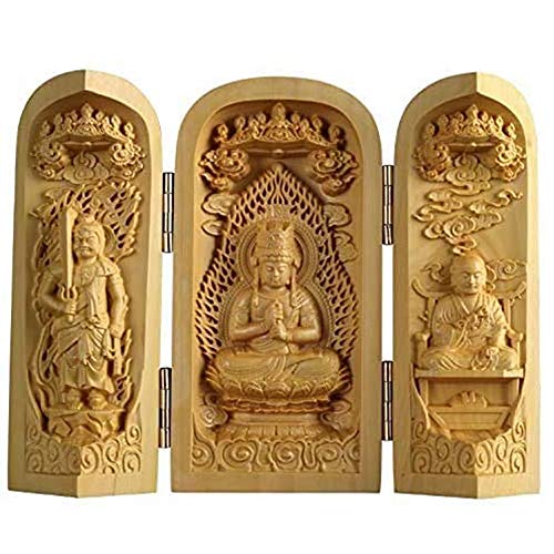 Holzschnitzerei Buddha Statue Buddha Statue Buddha Mini Sankai Buddha Fudo Myoo Mini Buddha Statue Guardian Monument Figur,Beige von Bento