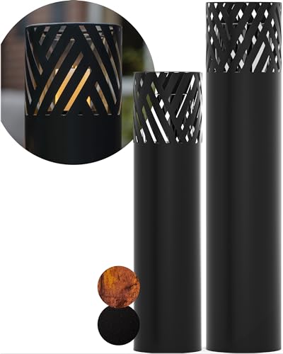 BENTSON Windlichtsäule Anthrazit Design I 2er Set I Deko-Säule für Garten im Industrial Design I Garten Windlicht für draußen und drinnen I Laterne inklusive Kerzen I Streifen I 95cm + 75cm von Bentson