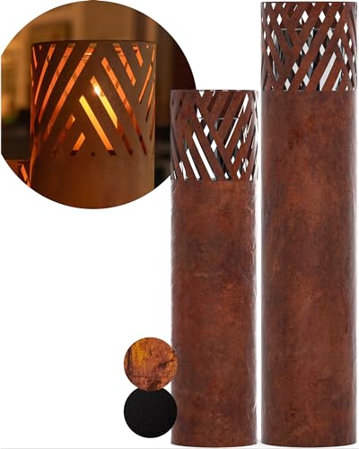 BENTSON Windlichtsäule I 2er Set I Deko-Säule für Garten im Rost Industrial Design I Garten Windlicht für draußen und drinnen I Rost Laterne inklusive Kerzen I Streifen I 95cm + 75cm BENTSON Windlichtsäule I 2er Set I Deko-Säule für Garten im Rost Industrial Design I Garten Windlicht für draußen und drinnen I Rost Laterne inklusive Kerzen I Streifen I 95cm + 75cm von Bentson