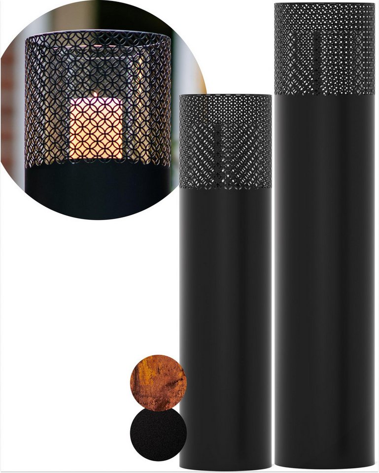 Bentson Windlicht Windlichtsäule (2er Set, 75 cm &  95 cm, 2 St., Outdoor Garten-/Balkondeko), Erhältlich in Schwarz & Rost-Design von Bentson