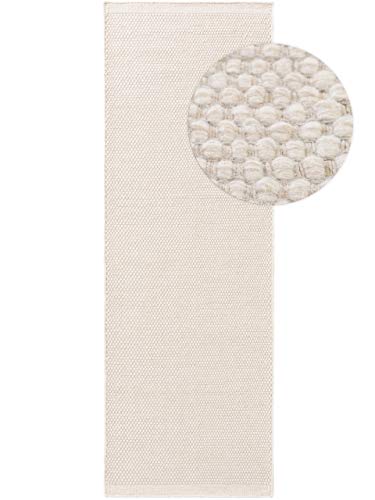 benuta Wollteppich Rocco Weiß 80x250 cm Kurzflor Flachgewebe für Wohnzimmer, Schlafzimmer, Esszimmer oder Kinderzimmer von benuta