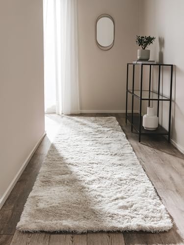 benuta Nest Hochflorteppich Whisper - Kunstfaser - Läufer & im Style: Uni, Elegant - Pflegeleicht für Wohnzimmer Schlafzimmer, Beige, 80x300 cm von benuta