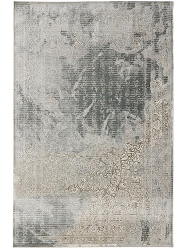 benuta Nest Teppich Henry - Kunstfaser - Rechteckig & im Style: Abstrakt, Vintage - Pflegeleicht für Wohnzimmer Schlafzimmer | Hellgrau | 120x170 cm von benuta