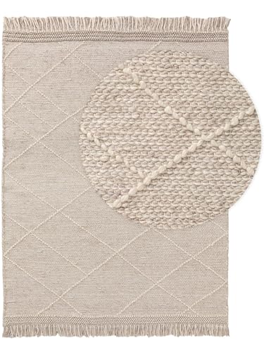 benuta Pure Wollteppich Daphne - Wolle handgewebt - Rechteckig & im Style: Geometrisch, Boho-Style, Hygge & Cozy - Pflegeleicht für Wohnzimmer Schlafzimmer | Beige | 80x150 cm von benuta