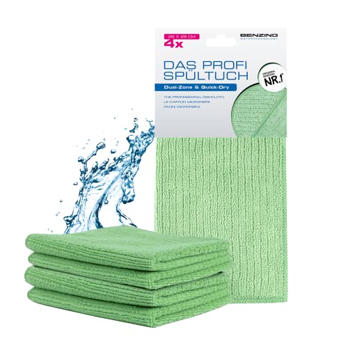 Benzing Water Technology Profi-Spültuch im Refill Set, Microfastertuch, Quick Dry, Spültuch, grün A-47203150-MF4-G 28x28cm von Benzing Water Technology