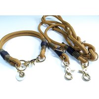Hundehalsband Hundeleine Halsbandset Aus Ppm in Karamell Mit Ledertakelung Personalisiert von BenzoDesign