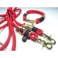 Hundehalsband Hundeleine Halsbandset Aus Ppm in Rot Mit Teilledertakelung Und Beschläge Messing Personalisiert von BenzoDesign