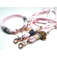 Hundehalsband Hundeleine Halsbandset Aus Tau in Rosé Mit Ledertakelung Personalisiert Hundehalsband Hundeleine Halsbandset Aus Tau in Rosé Mit Ledertakelung Personalisiert von BenzoDesign