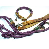 Hundehalsband Verstellbar | 3Fach Verstellbare Hundeleine in 2M Aus Tau Und Leder Lila Personalisiertes Geschenk Für Hundeliebhaber Hundehalsband Verstellbar | 3Fach Verstellbare Hundeleine in 2M Aus Tau Und Leder Lila Personalisiertes Geschenk Für Hundeliebhaber von BenzoDesign