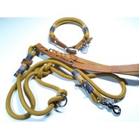 Hundehalsband Verstellbar | 3Fach Verstellbare Hundeleine 2M in Senfgelb Tau-Leder Leinenset Für Hunde Geschenk Hundeliebhaber von BenzoDesign