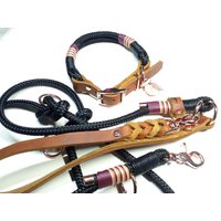 Tauhalsband Hundeleine Tauhalsbandset Mit Namensgravur Und Verstellbarer Fettlederschnalle in Cognac Personalisiert von BenzoDesign