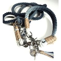 Hundehalsband Mit Karabinerverschluss | Hundeleine 2M, 3Fach Verstellbar Seil Aus 100% Baumwolle Tau Set Handgefärbt in Ombre Blaugrau von BenzoDesign