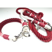 Hundehalsband Mit Karabinerverschluss | Hundeleine 2M, 3Fach Verstellbar Seil Aus 100% Baumwolle Tau Set Handgefärbt in Ombre Rot von BenzoDesign