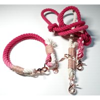 Halsband Mit Karabinerverschluss | Hundeleine 2M, 3Fach Verstellbar Seil Aus 100% Baumwolle Tau Set Handgefärbt in Ombre Magenta Pink von BenzoDesign