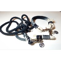 Hundehalsband Mit Karabinerverschluss | Hundeleine 2M, 3Fach Verstellbar Seil Aus 100% Baumwolle Tau Set Handgefärbt in Ombre Schwarz von BenzoDesign