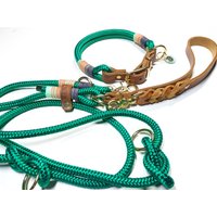 Hundehalsband Verstellbar | 3Fach Verstellbare 2M Hundeleine in Saphirgrün Tau Leder Leinenset Personalisierbar Für Hundebesitzer von BenzoDesign