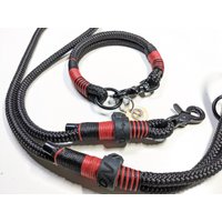 Hundehalsband Hundeleine Halsbandset Aus Tau in Anthrazit Und Rot Personalisiert Hundehalsband Hundeleine Halsbandset Aus Tau in Anthrazit Und Rot Personalisiert von BenzoDesign