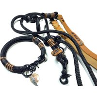 Tau Set Hundehalsband Hundeleine Halsbandset Aus Ppm in Schwarz Mit Schwarzen Beschlägen Und Handschlaufe Fettleder Personalisiert von BenzoDesign