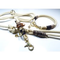 Hundehalsband Hundeleine Aus Tau in Beige Personalisiert von BenzoDesign