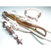 Tau Set Hundehalsband Hundeleine Tauhalsbandset Mit Lederhandschlaufe Und Namensgravur in Cremeweiß Personalisiert von BenzoDesign