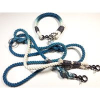 Hundehalsband Mit Karabinerverschluss | Hundeleine 2M, 3Fach Verstellbar Seil Aus 100% Baumwolle Tau Set Handgefärbt in Ombre Saphirblau von BenzoDesign