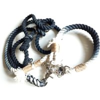 Hundehalsband Mit Karabinerverschluss | Hundeleine 2M, 3Fach Verstellbar Seil Aus 100% Baumwolle Tau Set Handgefärbt in Ombre Schwarz von BenzoDesign