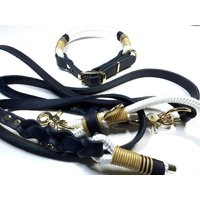 Hundehalsband Verstellbar | Hundeleine 2, 5M in Weiß Umhängeleine Tau-Leder Kombi 3Fach Personalisierbares Tauset Mit Namen von BenzoDesign