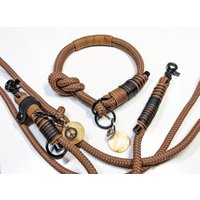 Zugstophalsband Tau Set Hundehalsband Und Leine Aus Ppm in Rehbraun Mit Teilledertakelung Personalisiert von BenzoDesign
