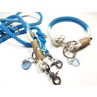 Zugstopphalsband | Hundehalsband 2M Hundeleine Face Aus 100% Baumwolle Hangefärbtes Seil Mit Farbverlauf in Azurblau Personalisierbar von BenzoDesign