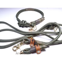 Zugstopphalsband | Hundehalsband Hundeleine 2, 5M in Olivgrün Umhängeleine 3Fach Verstellbar Personalisierbar Mit Namen von BenzoDesign