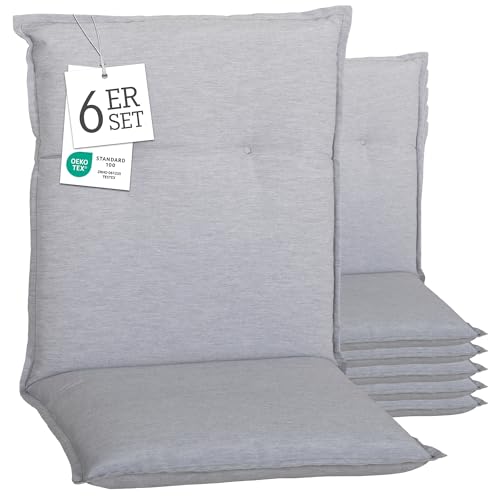 Beo® Barcelona Niedriglehner Gartenstuhl-Auflagen 6er Set | Waschbar | Made in EU | Öko-Tex Standard | Atmungsaktiv | UV-beständig | Extra Dicke Sitzkissen Outdoor von Beo