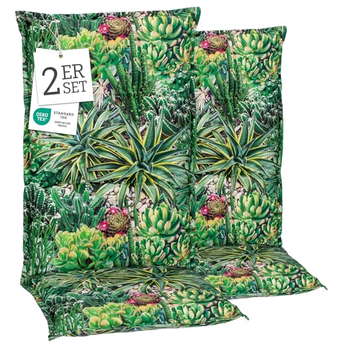 Beo® Turin Hochlehner Gartenstuhl-Auflagen 2er Set | Waschbar | Made in EU | Öko-Tex Standard | Atmungsaktiv | UV-beständig | Extra Dicke Sitzkissen Outdoor für Gartenmöbel von Beo