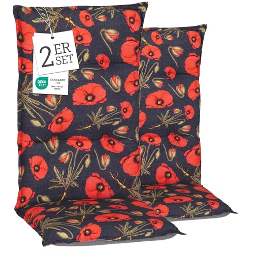 Beo® Turin Hochlehner Gartenstuhl-Auflagen 2er Set | Waschbar bei 30°C | UV-beständig & Atmungsaktiv | Made in EU, Öko-Tex Standard | Extra Dicke Sitzkissen Outdoor von Beo