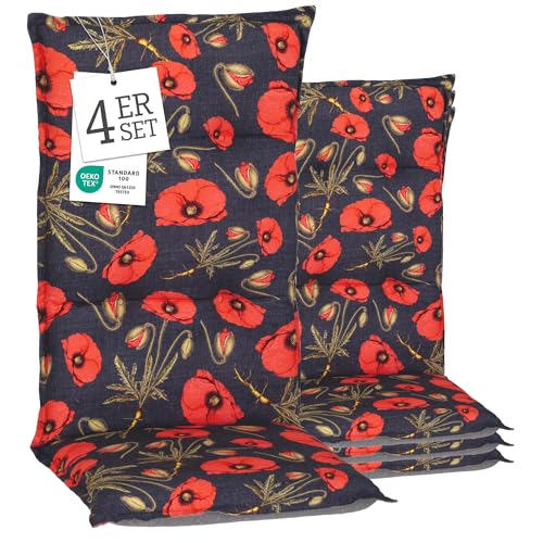 Beo® Turin Hochlehner Gartenstuhl-Auflagen 4er Set | Waschbar bei 30°C | Atmungsaktiv & UV-beständig | Made in EU nach Öko-Tex Standard | Extra Dicke Sitzkissen Outdoor von Beo