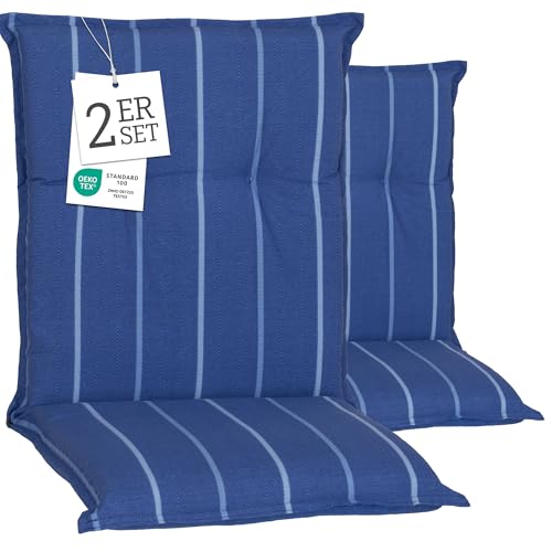 Beo® Turin Niedriglehner Gartenstuhl-Auflagen 2er Set | Waschbar 30°C | Made in EU | Öko-Tex Standard | Atmungsaktiv & UV-beständig | Streifen, extra Dicke Sitzkissen Outdoor von Beo