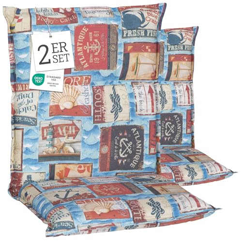 Beo® Turin Niedriglehner Gartenstuhl-Auflagen 2er Set | Waschbar | Atmungsaktiv | UV-beständig | Made in EU | Öko-Tex Standard | 98x46x8 cm | Sitzkissen Outdoor von Beo
