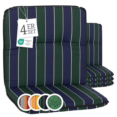 Beo Bali Gartenstuhl-Auflagen Niedriglehner 96x47 cm, 4er Set blau dunkelgrün gestreift | Waschbare, UV-beständige Sitz-Kissen | Atmungsaktive Polster-Auflagen nach Öko-Tex Standard | Made in EU Beo Bali Gartenstuhl-Auflagen Niedriglehner 96x47 cm, 4er Set blau dunkelgrün gestreift | Waschbare, UV-beständige Sitz-Kissen | Atmungsaktive Polster-Auflagen nach Öko-Tex Standard | Made in EU von Beo