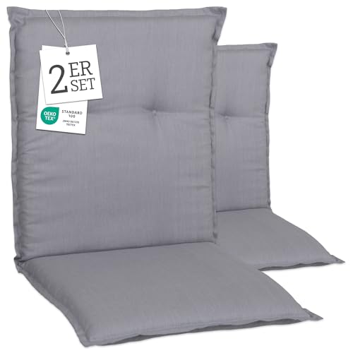 Beo Gartenstuhl-Auflagen Barcelona Niedriglehner 100 x 50 cm (2er-Pack) | Waschbare, UV-beständige Sitz-Kissen | Atmungsaktive Polster-Auflagen nach Öko-Tex Standard | Hellgrau | Made in EU von Beo