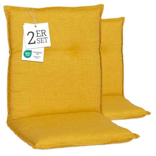 Beo Gartenstuhl-Auflagen Barcelona Niedriglehner 100 x 50 cm (2er-Pack) | Waschbare, UV-beständige Sitz-Kissen | Atmungsaktive Polster-Auflagen nach Öko-Tex Standard | Senfgelb | Made in EU von Beo