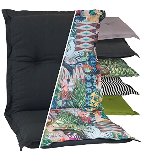Beo Gartenstuhlauflage Niedriglehner Waschbar Nizza | Made in EU | UV-beständige Niedriglehner Auflagen | Atmungsaktive Stuhlauflage Niedriglehner | Wendekissen Anthrazit & Dschungel-Motiv von Beo