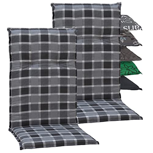 Beo Gartenstuhlauflagen Hochlehner 2er Set Barcelona | Made in EU nach Öko-Tex Standard | Hochlehner Auflagen waschbar | Atmungsaktive Stuhlauflagen Hochlehner in Grau-Anthrazit von Beo