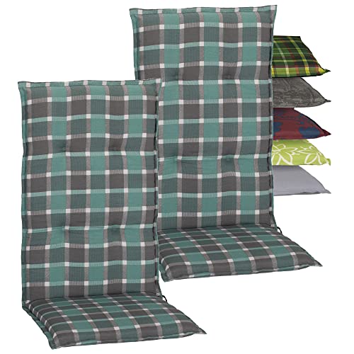 Beo Gartenstuhlauflagen Hochlehner 2er Set Barcelona | Made in EU nach Öko-Tex Standard | Hochlehner Auflagen waschbar | Atmungsaktive Stuhlauflagen Hochlehner in Türkis-Grau Kariert Beo Gartenstuhlauflagen Hochlehner 2er Set Barcelona | Made in EU nach Öko-Tex Standard | Hochlehner Auflagen waschbar | Atmungsaktive Stuhlauflagen Hochlehner in Türkis-Grau Kariert von Beo